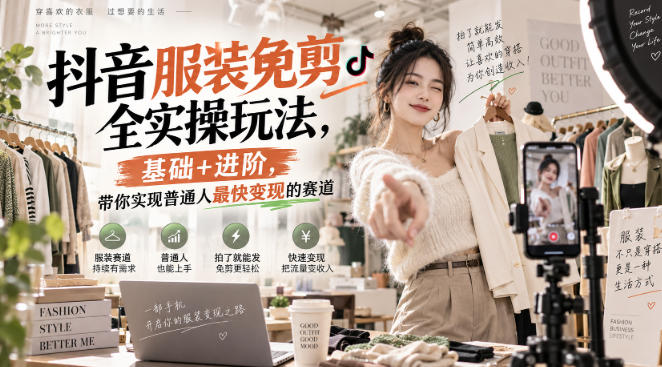 抖音服装免剪全实操玩法，基础+进阶，带你实现普通人最快变现的赛道-藏宝阁