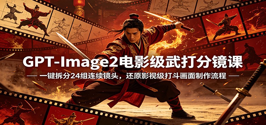GPT-Image2电影级武打分镜课：一键拆分24组连续镜头，还原影视级打斗画面制作流程-藏宝阁