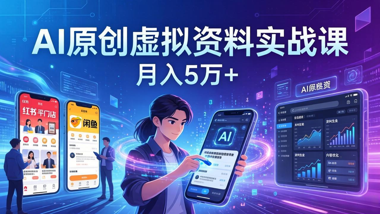 AI原创虚拟资料实战课：2026新机会，小红书闲鱼开店，普通人用AI轻松变现，月入5万+-藏宝阁