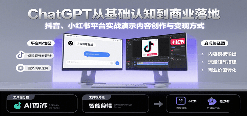 ChatGPT从基础认知到商业落地，实战演示抖音、小红书等平台的内容创作与变现-藏宝阁