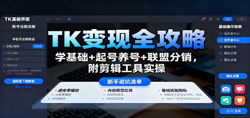 TK变现全攻略：学基础+起号养号+联盟分销，附剪辑工具实操-藏宝阁