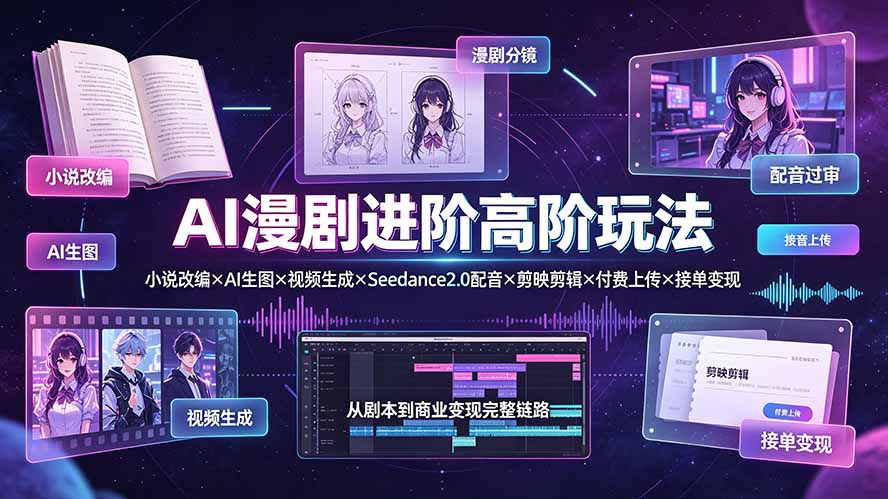 AI漫剧进阶高阶玩法：小说改编×AI生图×视频生成×Seedance2.0配音×剪映剪辑×付费上传×接单变现-藏宝阁