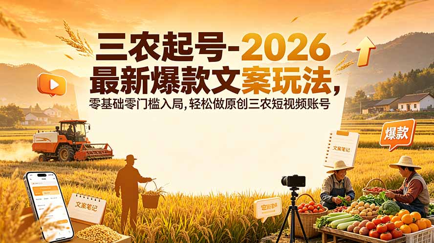 三农起号-2026 最新爆款文案玩法，零基础零门槛入局，轻松做原创三农短视频账号-藏宝阁