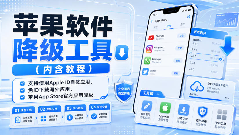 苹果软件降级工具(内含教程)，支持使用Apple ID自签应用、免ID下载海外应用、苹果App Store官方应用降级等-藏宝阁
