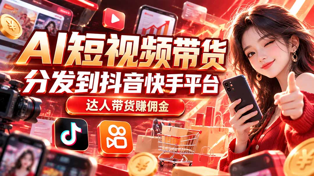 【AI短视频带货】分发到抖音快手平台，达人带货赚佣金-藏宝阁