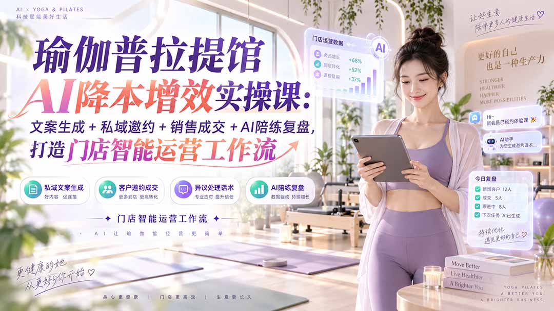 瑜伽普拉提馆AI降本增效实操课：文案生成+私域邀约+销售成交+AI陪练复盘，打造门店智能运营工作流-藏宝阁