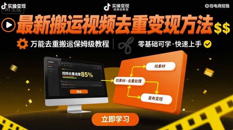 最新搬运视频去重变现方法，万能去重搬运保姆级教程-藏宝阁