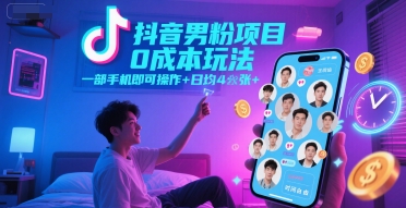 抖音男粉项目0成本玩法，一部手机即可操作，日均4张+，时间自由-藏宝阁