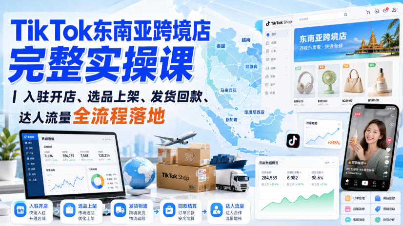 TikTok东南亚跨境店完整实操课｜入驻开店、选品上架、发货回款、达人流量全流程落地-藏宝阁