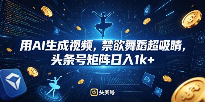 用AI生成视频，禁欲舞蹈超吸睛，头条号矩阵日入1k+-藏宝阁
