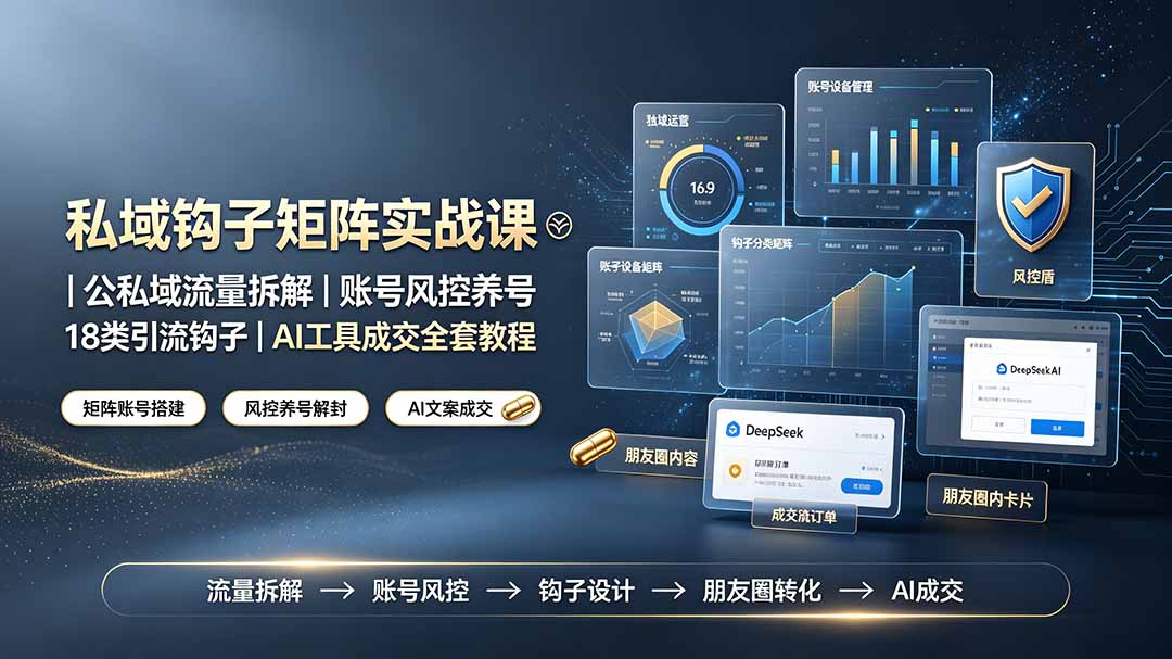 私域钩子矩阵实战课〓公私域流量拆解｜账号风控养号｜18类引流钩子｜AI工具成交全套教程-藏宝阁
