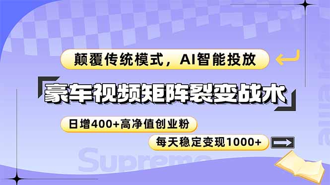 豪车视频矩阵裂变战术，颠覆传统模式，AI智能投放，日增400+高净值创业…-藏宝阁