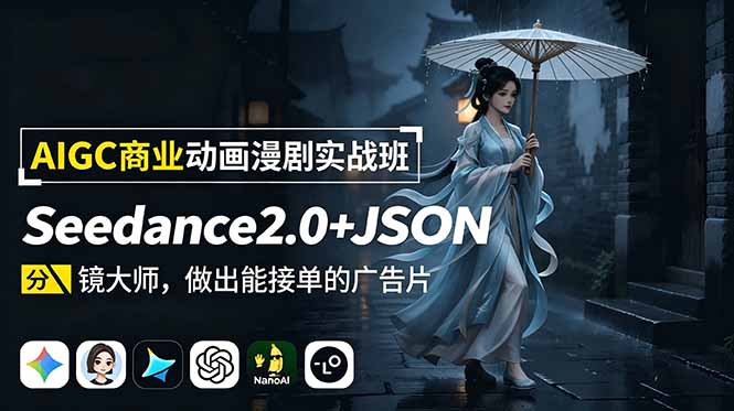 AIGC商业动画漫剧实战班：Seedance2.0+JSON分镜大师，做出能接单的广告片-藏宝阁