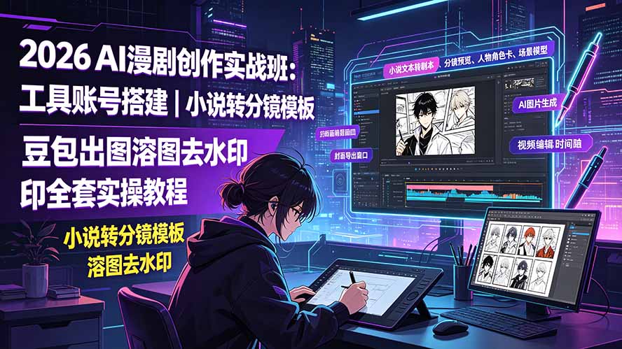 2026AI漫剧创作实战班：工具账号搭建｜小说转分镜模板｜豆包出图溶图去水印全套实操教程-藏宝阁