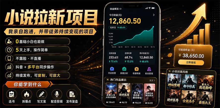 抖音及多平台小说拉新项目：我亲自跑通并持续带徒弟实操｜0基础小白5天上手快速变现-藏宝阁