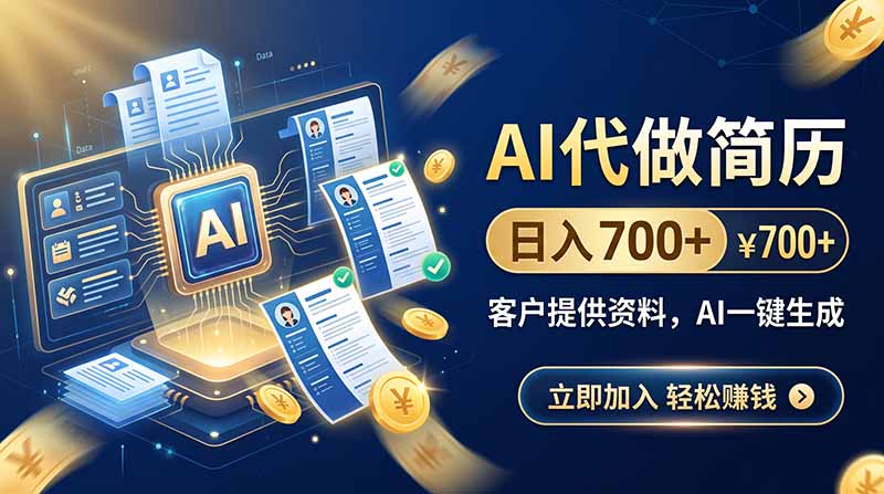 AI代做简历，日入700+，客户提供资料，AI一键生成-藏宝阁