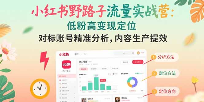小红书野路子流量实战营：低粉高变现定位 对标账号精准分析 内容生产提效-藏宝阁