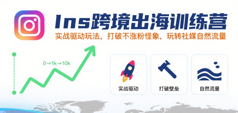 Ins跨境出海训练营，实战驱动玩法，打破不涨粉怪象，玩转社媒自然流量-藏宝阁