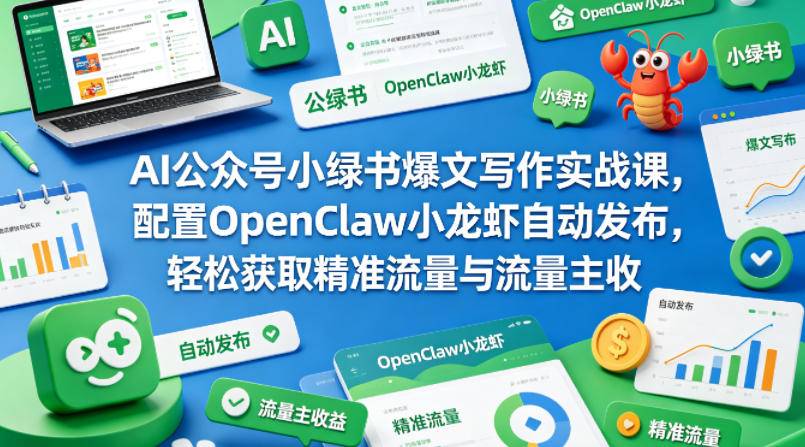 AI公众号小绿书爆文写作实战课，配置OpenClaw小龙虾自动发布，轻松获取精准流量与流量主收益-藏宝阁