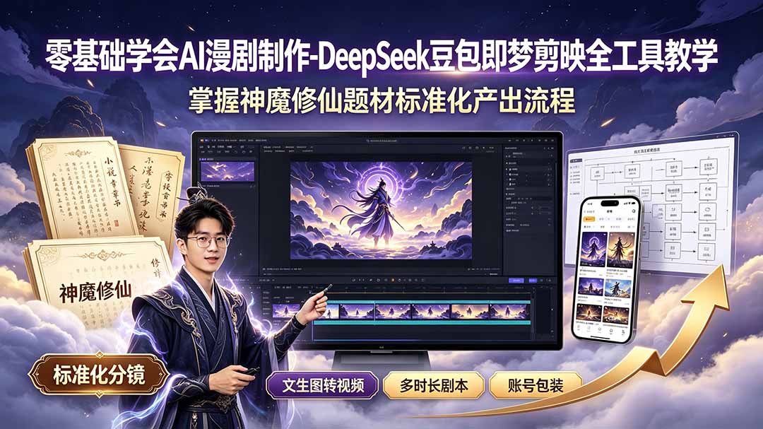 零基础学会AI漫剧制作-DeepSeek豆包即梦剪映全工具教学，掌握神魔修仙题材标准化产出流程-藏宝阁