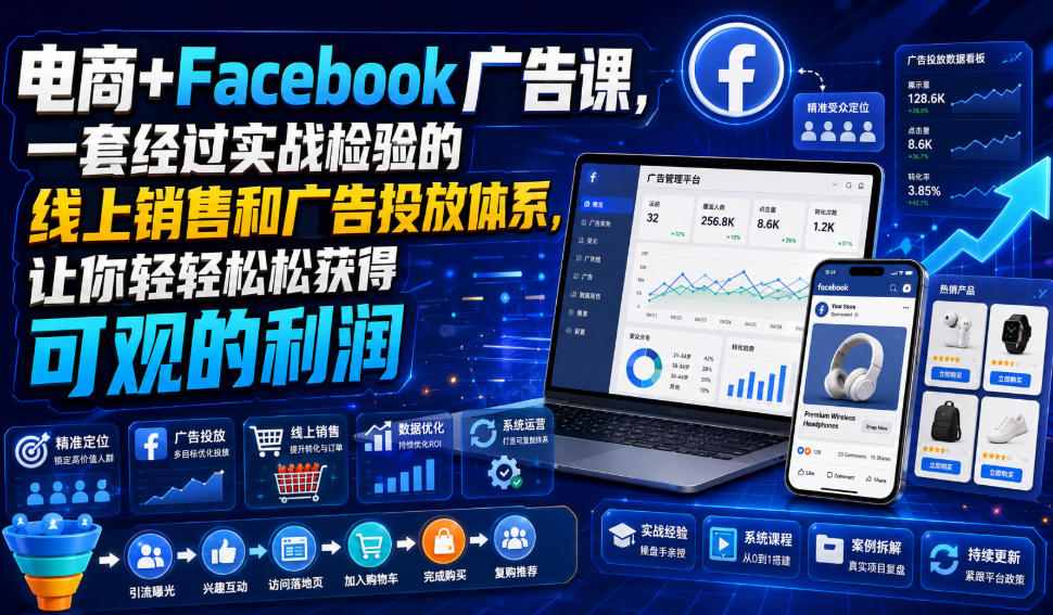 电商+Facebook广告课，一套经过实战检验的线上销售和广告投放体系，让你轻轻松松获得可观的利润【原创双语字幕】-藏宝阁