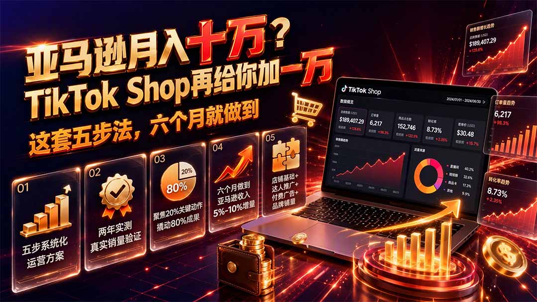 亚马逊月入十万？TikTok Shop再给你加一万——这套五步法，六个月就做到【原创双语字幕】-藏宝阁