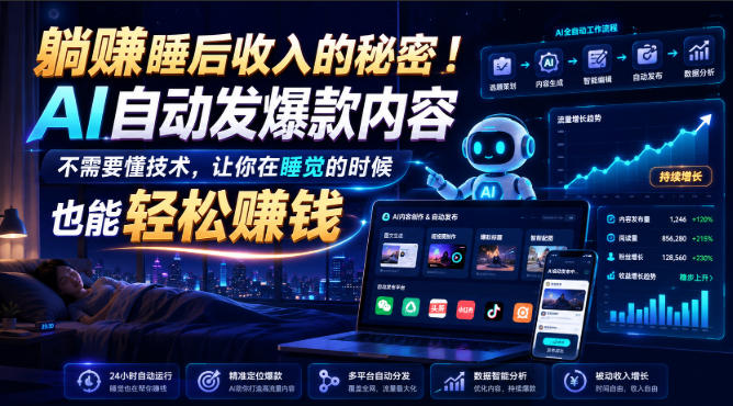 躺賺睡后收入的秘密！AI自动发爆款内容，不需要懂技术，让你在睡觉的时候也能轻松賺钱【原创双语字幕】-藏宝阁