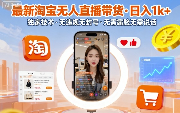 最新淘宝无人直播带货，日入1k+，独家技术，无违规无封号，无需露脸无需说话【揭秘】-藏宝阁