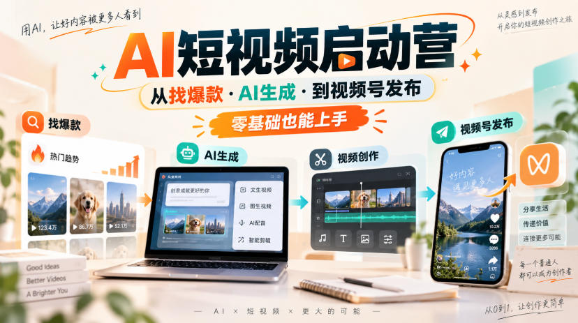 AI短视频启动营，从找爆款·AI生成·到视频号发布，零基础也能上手-藏宝阁