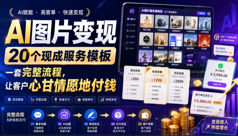 AI图片变现，20个现成服务模板，一套完整流程，让客户心甘情愿地付钱【原创双语字幕】-藏宝阁