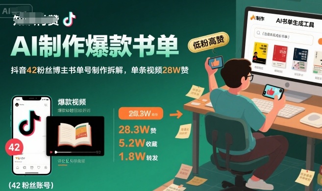 AI制作爆款书单，抖音42粉丝博主书单号制作拆解，单条视频28W赞-藏宝阁