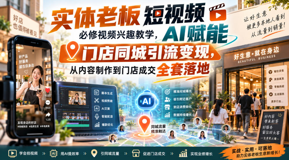 实体老板短视频必修视频兴趣教学，AI赋能门店同城引流变现，AI+短视频+直播打爆实体客流量-藏宝阁