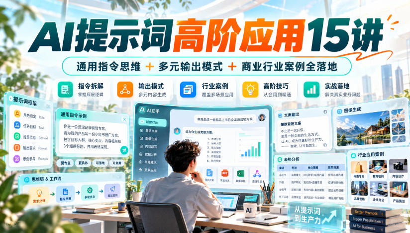 AI提示词高阶应用15讲｜通用指令思维+多元输出模式+商业行业案例全落地-藏宝阁