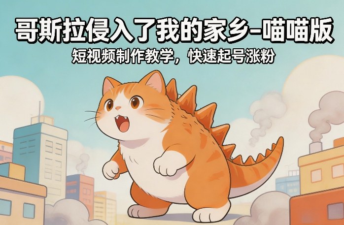 哥斯拉侵入了我的家乡–喵喵版短视频制作教学，快速起号涨粉-藏宝阁