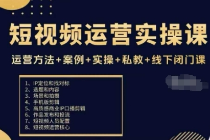 短视频运营实操课，运营方法+案例+实操+私教+线下闭门课-藏宝阁