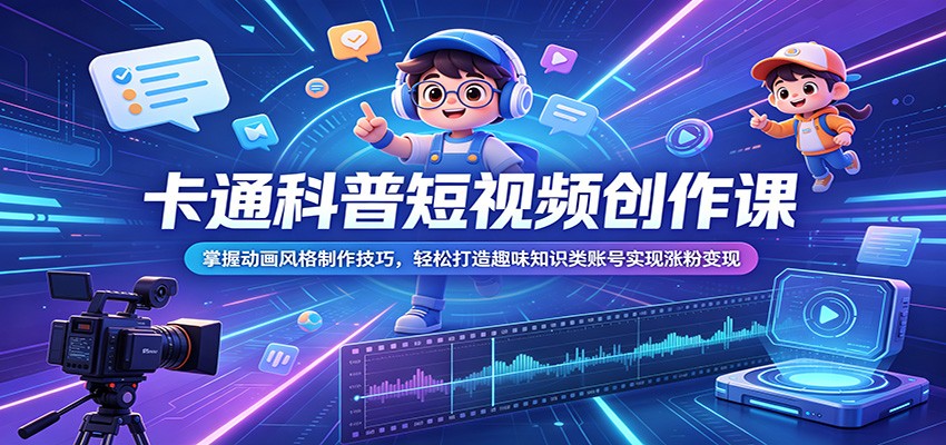 卡通科普短视频创作课：掌握动画风格制作技巧，轻松打造趣味知识类账号实现涨粉变现-藏宝阁