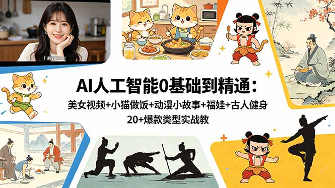 AI人工智能0基础到精通：美女视频+小猫做饭+动漫小故事+福娃+古人健身，20+爆款类型实战教学-藏宝阁