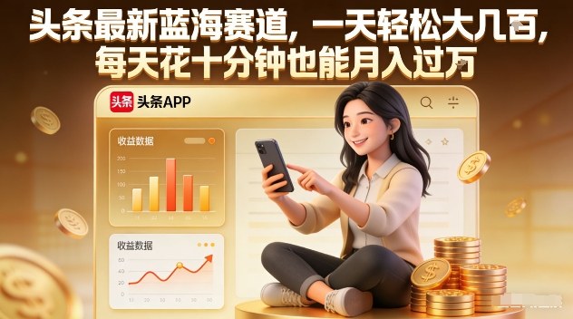 头条最新蓝海赛道，一天轻松大几张，每天花十分钟也能月入过1W【揭秘】-藏宝阁