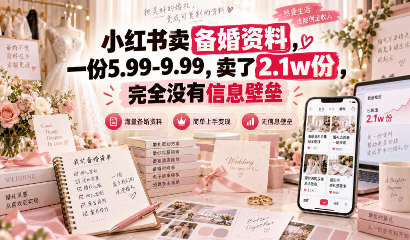 小红书卖备婚资料，一份5.99-9.99，卖了2.1w份，完全没有信息壁垒-藏宝阁