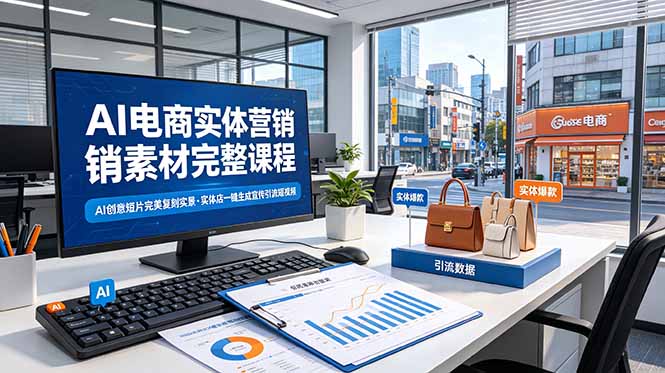 AI电商实体营销素材完整课程，AI创意短片完美复刻实景，实体店一键生成宣传引流短视频-藏宝阁