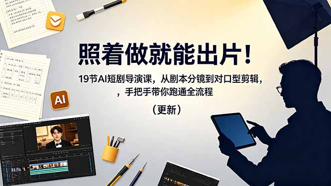 照着做就能出片！19节AI短剧导演课，从剧本分镜到对口型剪辑，手把手带你跑通全流程(更新-藏宝阁