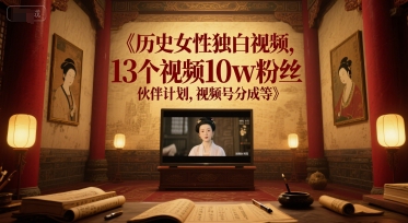 历史女性独白视频，13个视频10w粉丝，伙伴计划，视频号分成等-藏宝阁