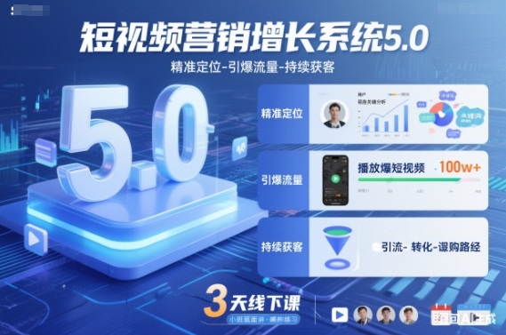 短视频营销增长系统5.0，精准定位-引爆流量-持续获客，3天线下课(音频+图片)-藏宝阁