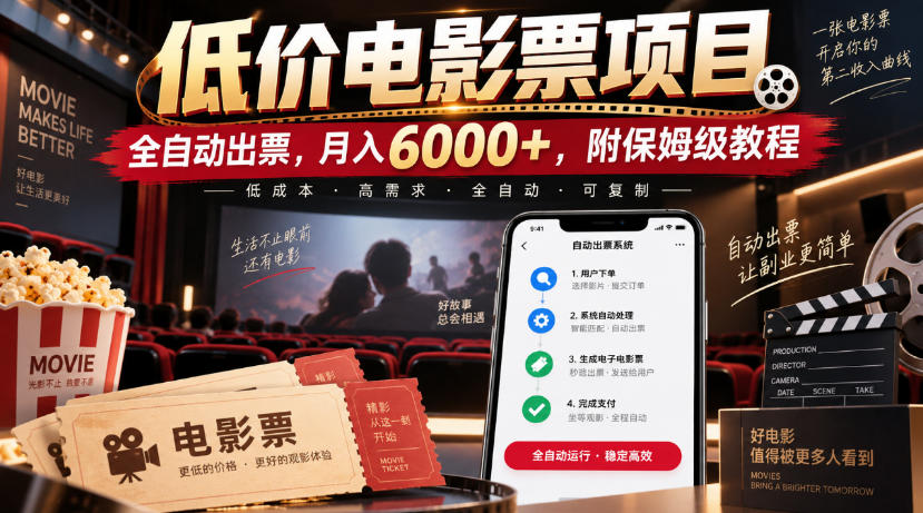 低价电影票项目，全自动出票，月入6000+，附保姆级教程【揭秘】-藏宝阁