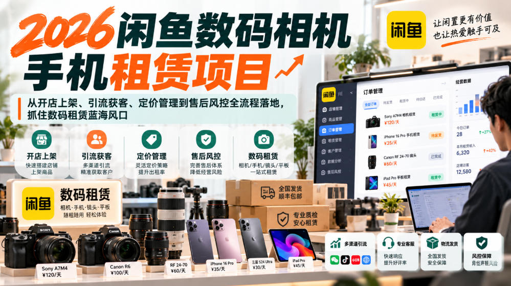 2026闲鱼数码相机手机租赁项目，从开店上架、引流获客、定价管理到售后风控全流程落地，抓住数码租赁蓝海风口-藏宝阁