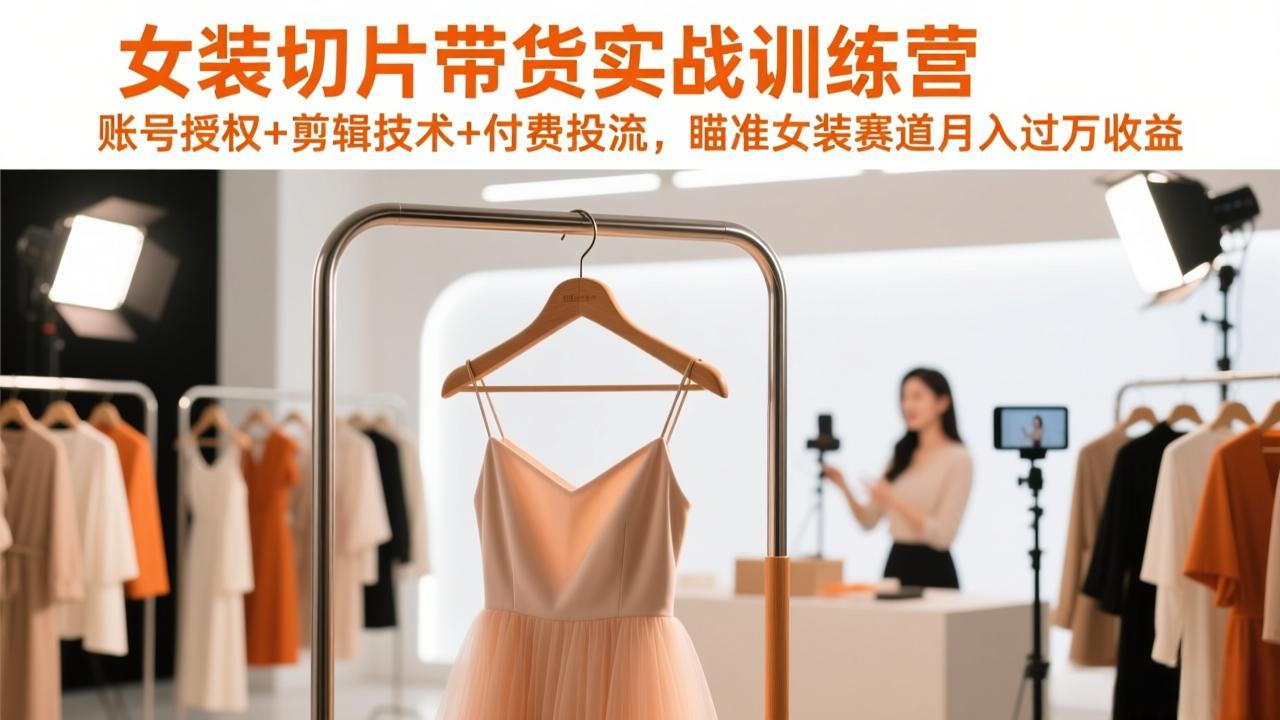 女装切片带货实战训练营，账号授权+剪辑技术+付费投流，瞄准女装赛道月入过万收益-藏宝阁