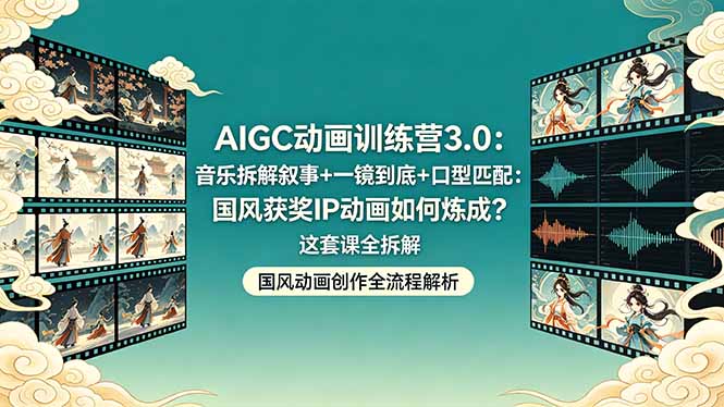 AIGC动画训练营3.0：音乐拆解叙事+一镜到底+口型匹配：国风获奖IP动画如何炼成？这套课全拆解-藏宝阁