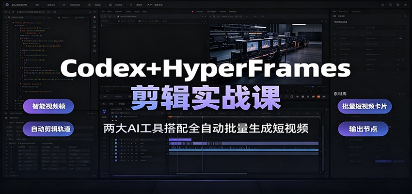 Codex+HyperFrames剪辑实战课：两大AI工具搭配全自动批量生成短视频-藏宝阁