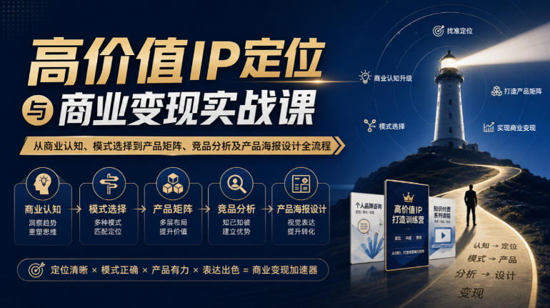 【无水印】高价值IP定位与商业变现实战课，从商业认知、模式选择到产品矩阵、竞品分析及产品海报设计全流程-藏宝阁