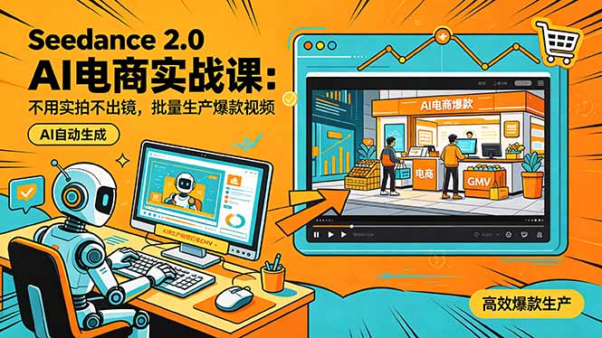 Seedance 2.0 AI电商实战课：不用实拍不出镜，批量生产爆款视频打爆GMV-藏宝阁